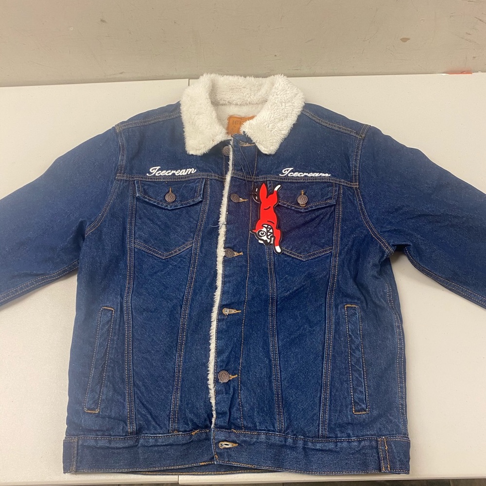 Ice Cream Running dog Denim Jacket with fur